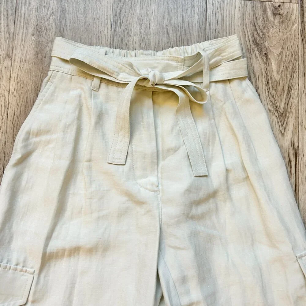 Aritzia Wilfred Kafka Linen High Rise Cargo Coastal Pants in Sand Cream Size 0